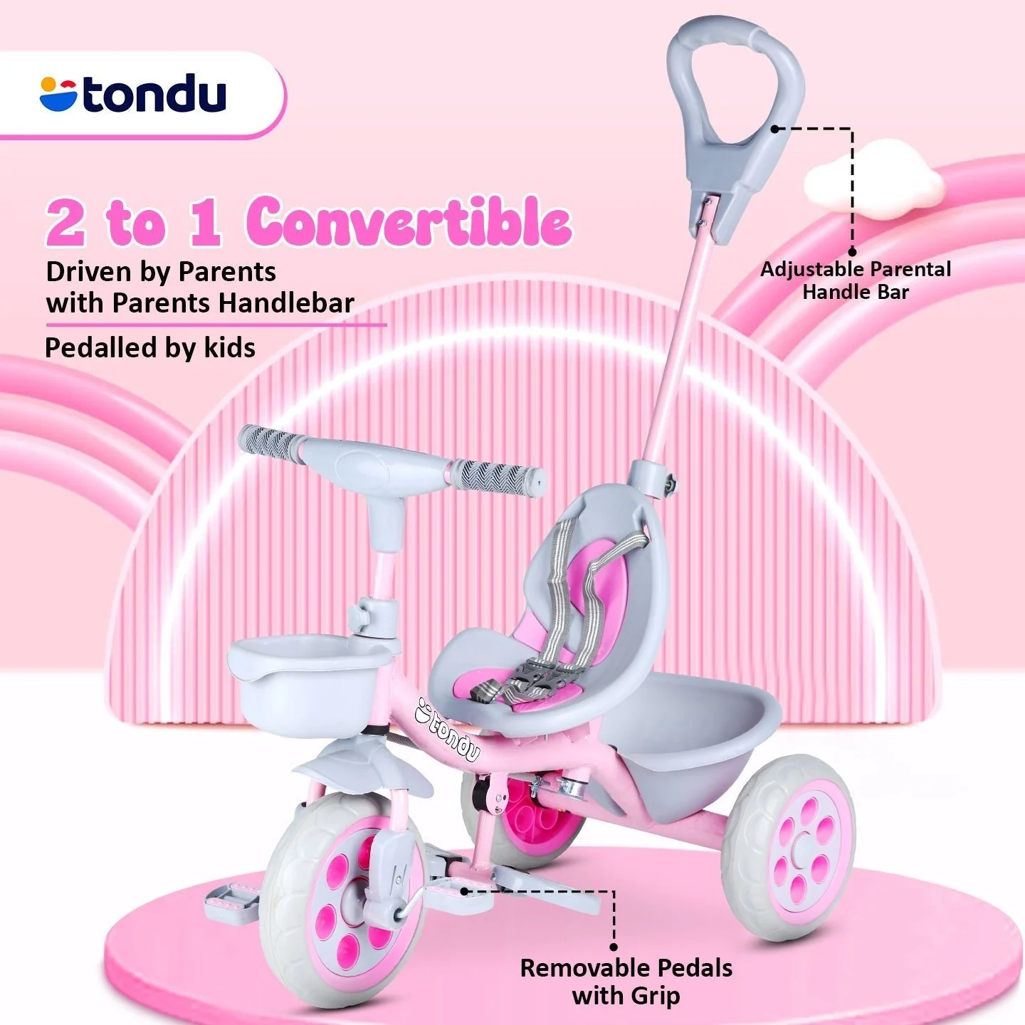 Pink TONDU Kiddo Tricycle Best for 1.5 Year to 4 Years Kids - Image 3