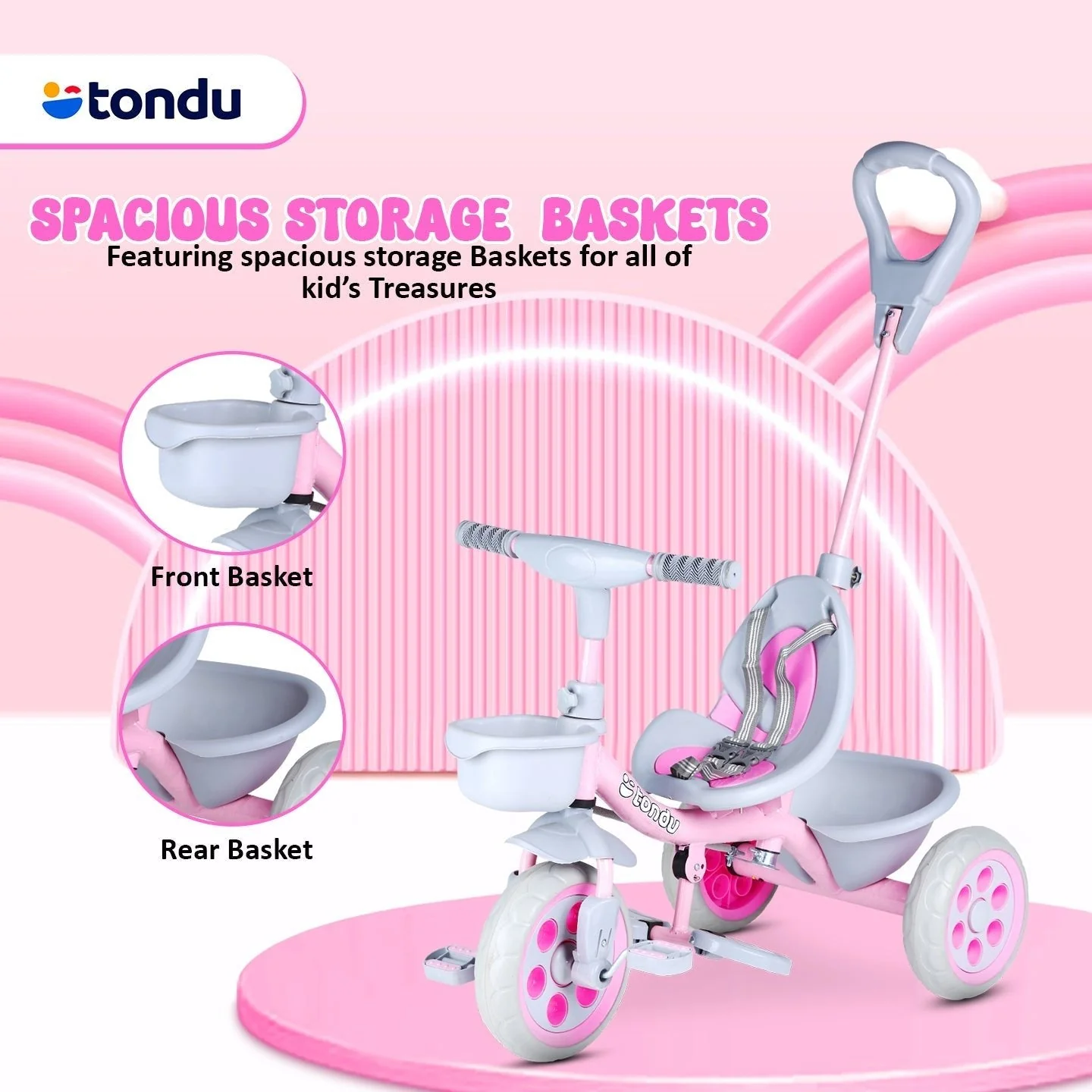 Pink TONDU Kiddo Tricycle Best for 1.5 Year to 4 Years Kids - Image 4