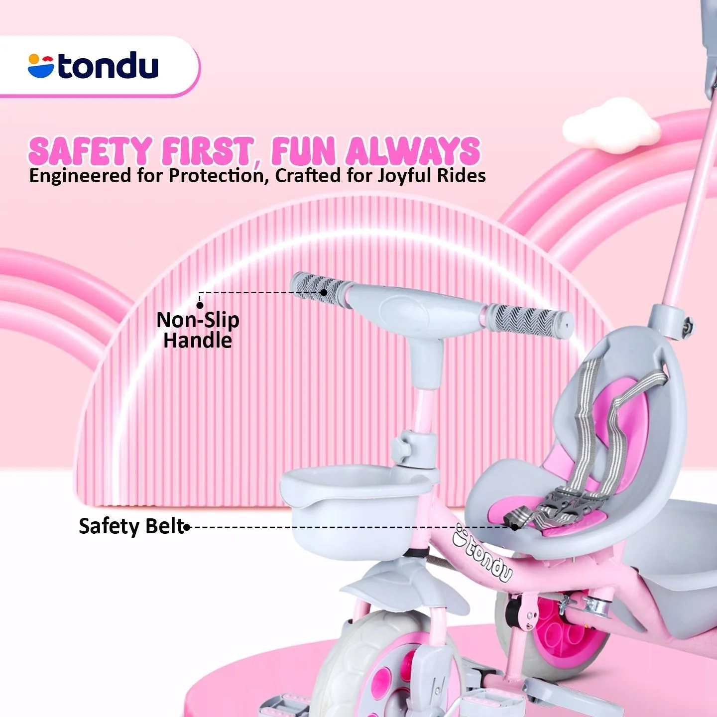 Pink TONDU Kiddo Tricycle Best for 1.5 Year to 4 Years Kids - Image 7