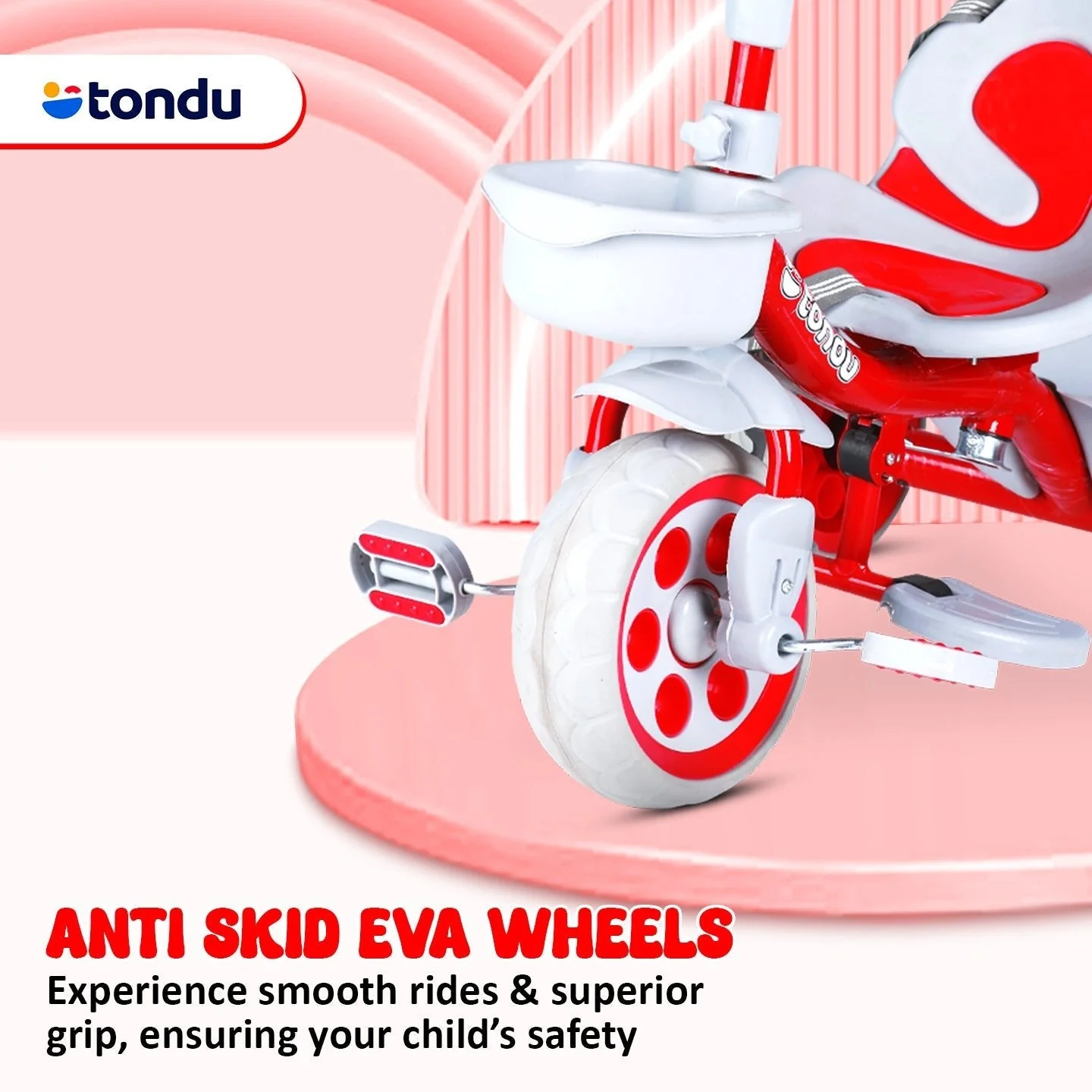 Red TONDU Kiddo Tricycle Best for 1.5 Year to 4 Years Kids - Image 3
