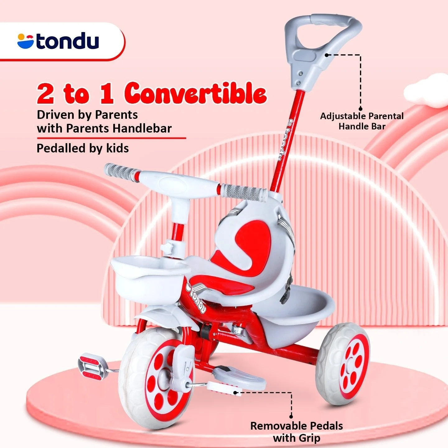 Red TONDU Kiddo Tricycle Best for 1.5 Year to 4 Years Kids - Image 6