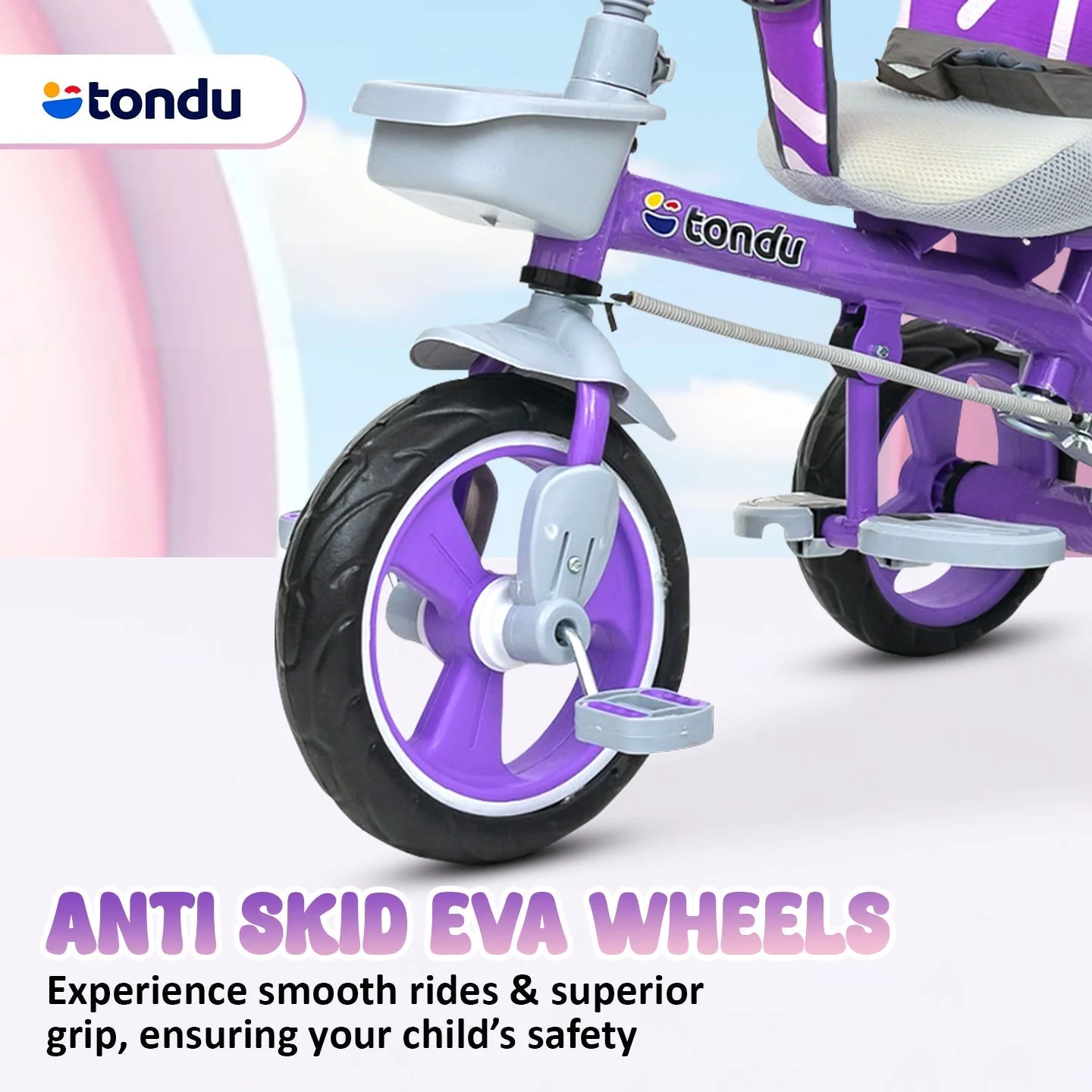 Purple TONDU Tricycle for Kids with Safety Arm & Seat Belt - Image 5