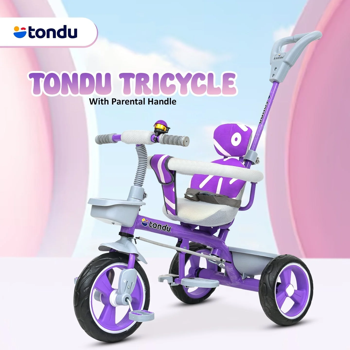 Purple TONDU Tricycle for Kids with Safety Arm & Seat Belt - Image 7