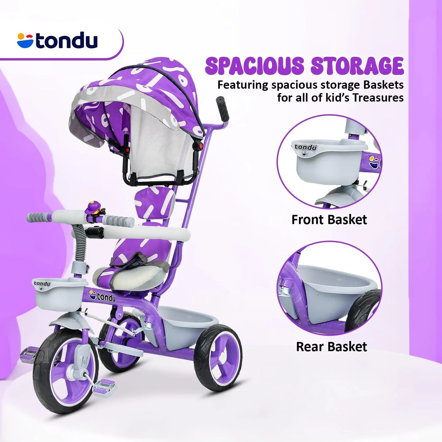 Purple TONDU Tricycles with Canopy Seat Belt - Image 3