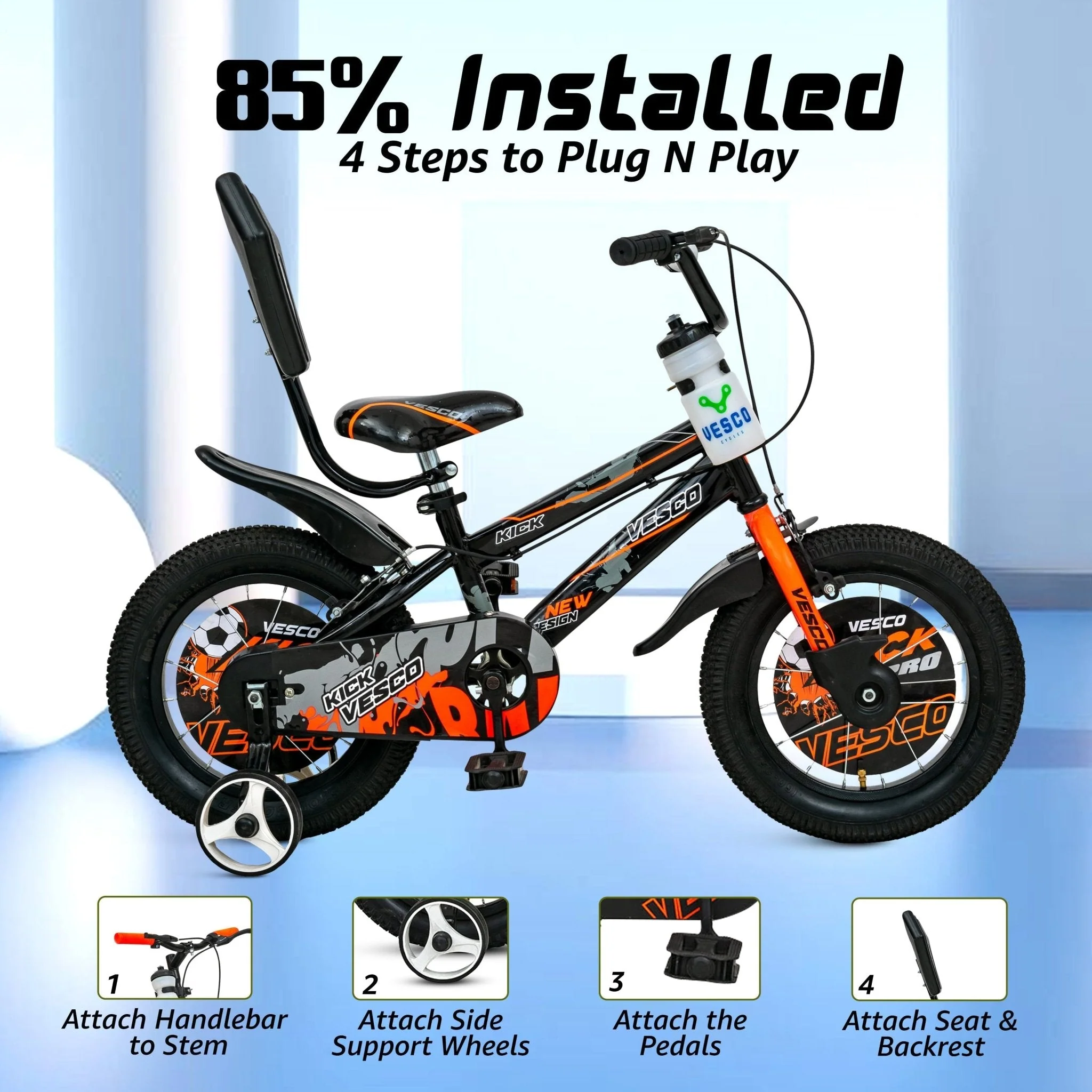14T Orange Kick Sports Kids Bicycle - Image 3
