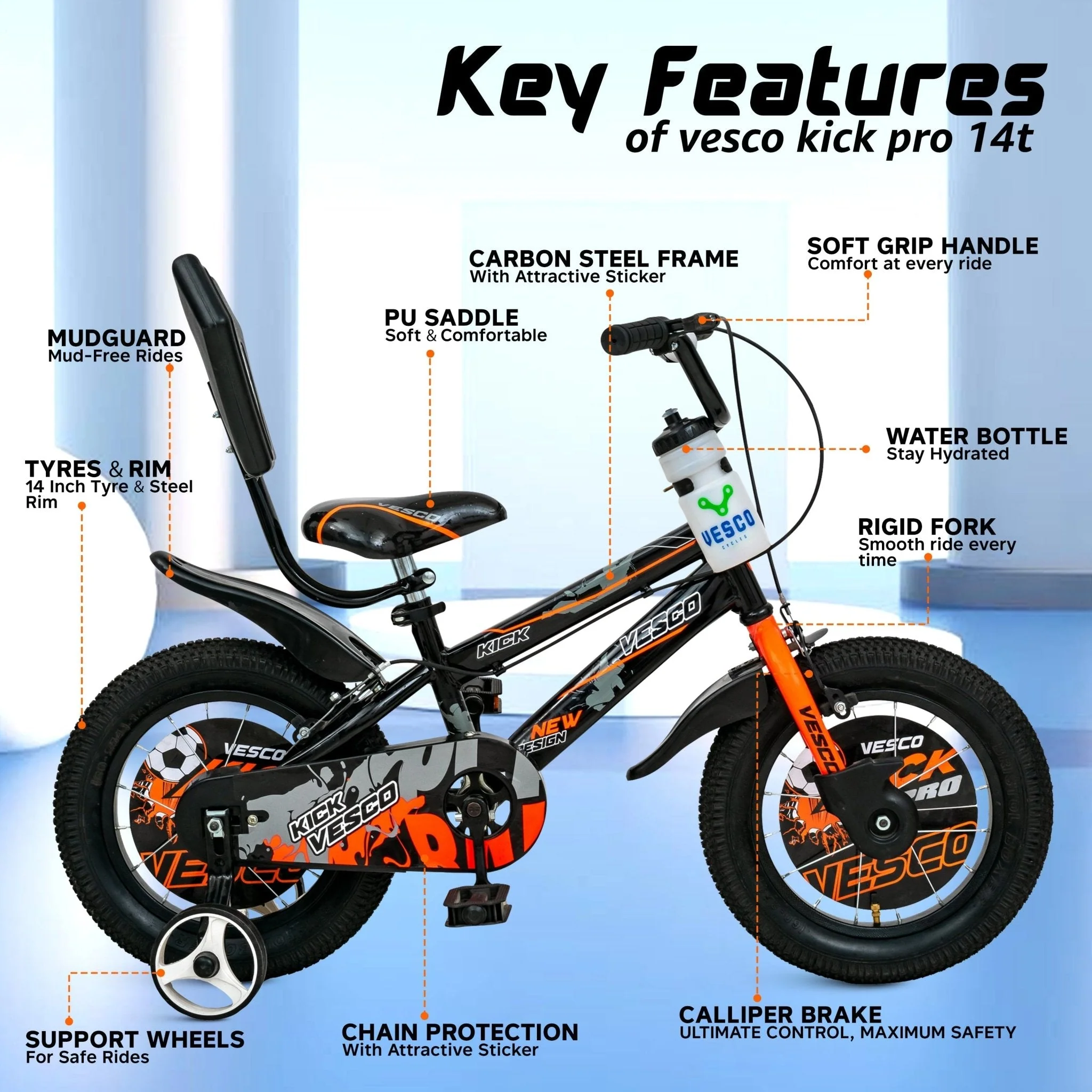14T Orange Kick Sports Kids Bicycle - Image 5