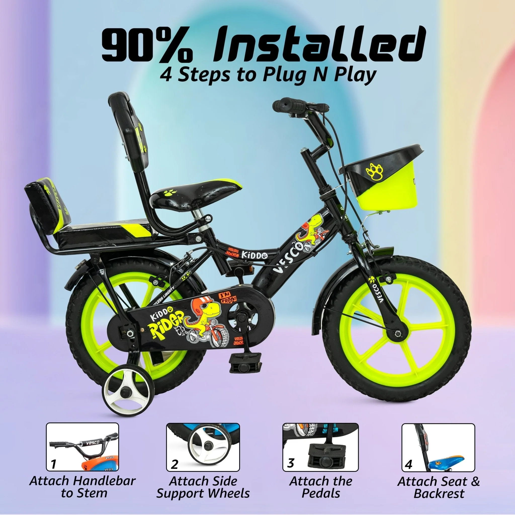 Kiddo 14T Kids Cycle with Double Seat & Training Wheels - Image 3
