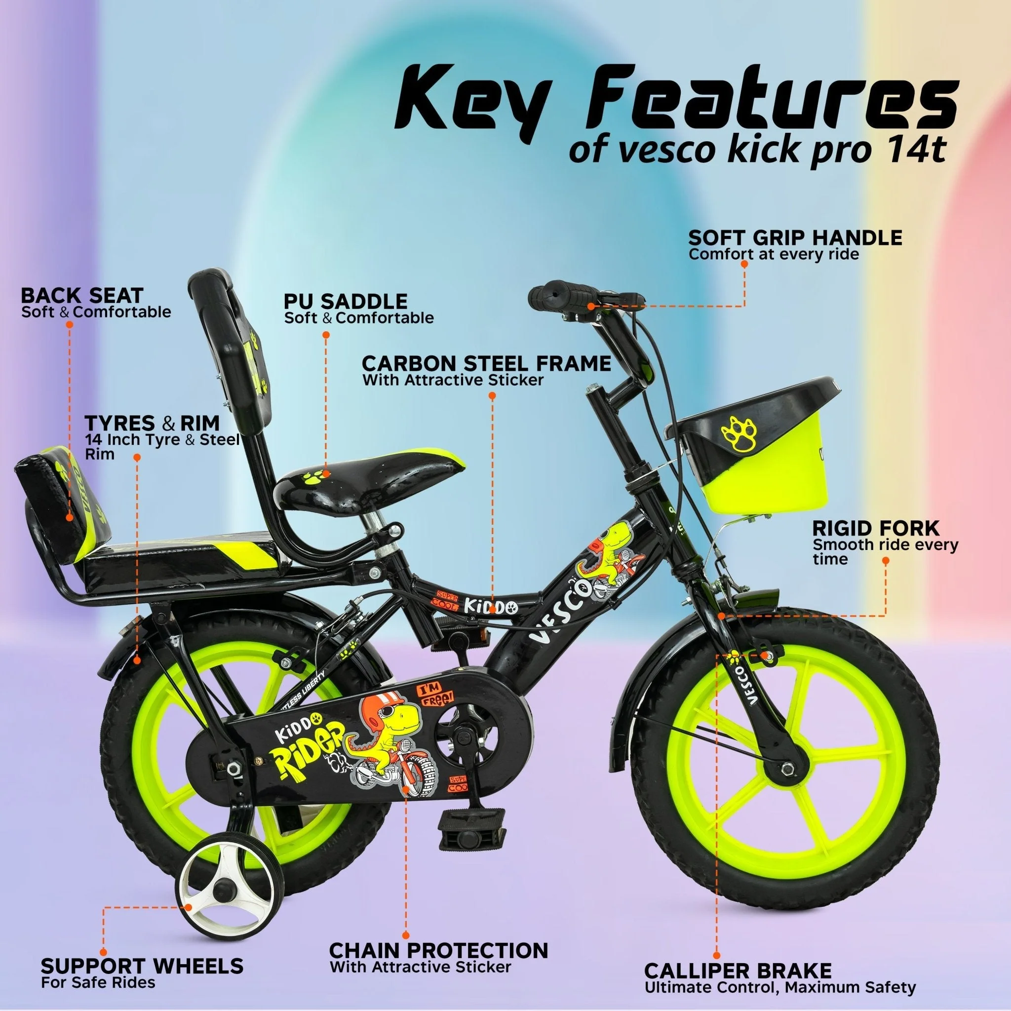 Kiddo 14T Kids Cycle with Double Seat & Training Wheels - Image 5