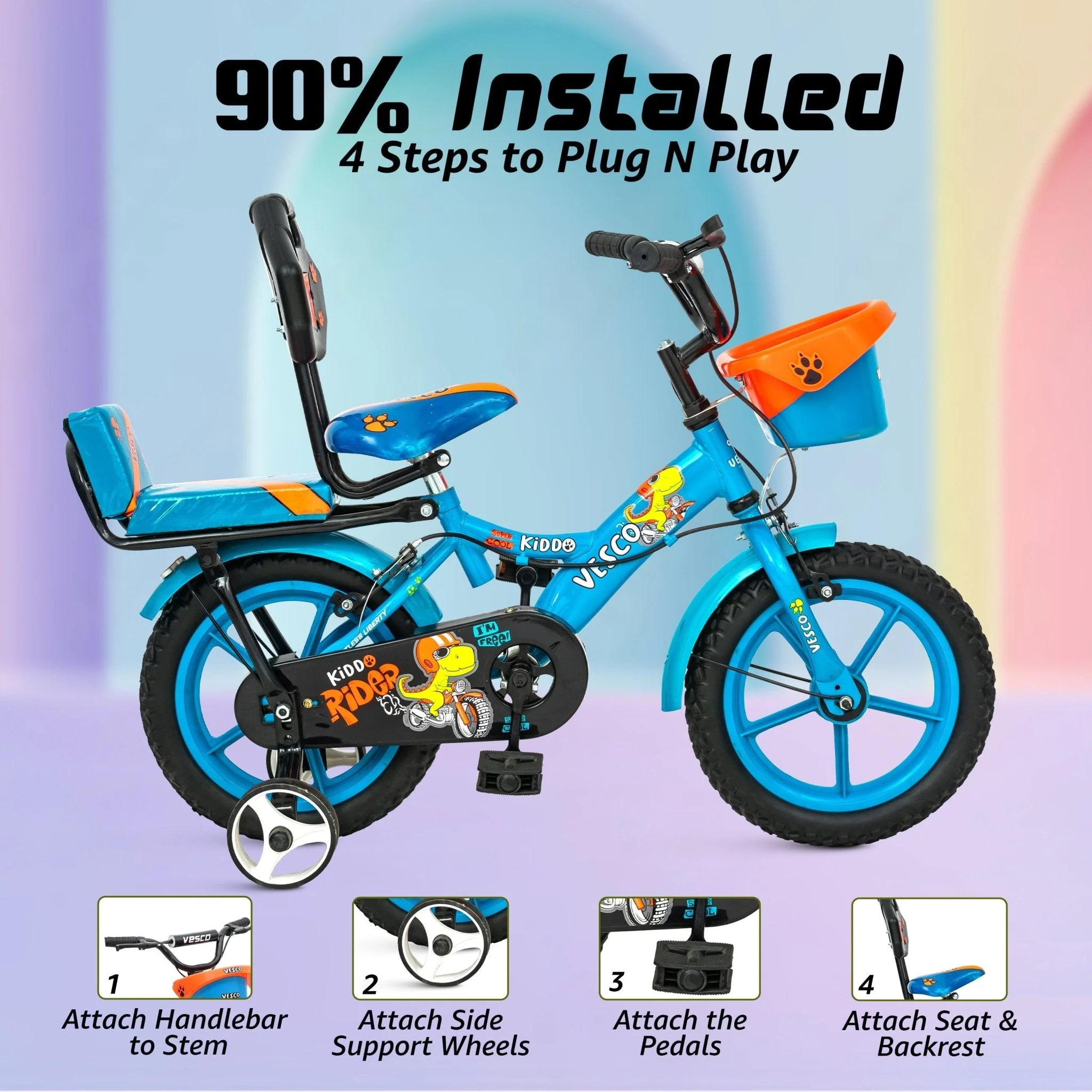 Kiddo 14T Kids Cycle with Double Seat & Training Wheels - Image 3