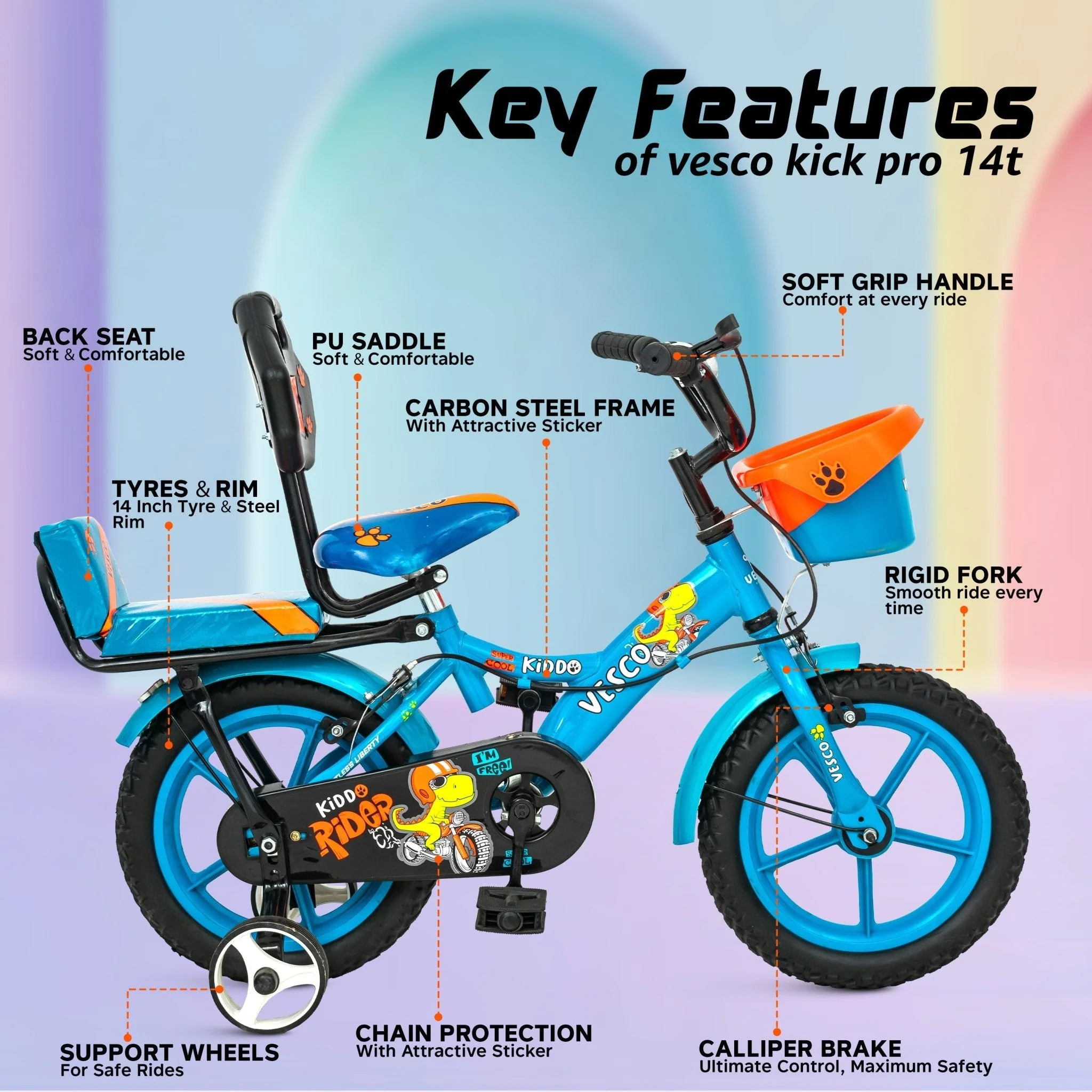 Kiddo 14T Kids Cycle with Double Seat & Training Wheels - Image 5